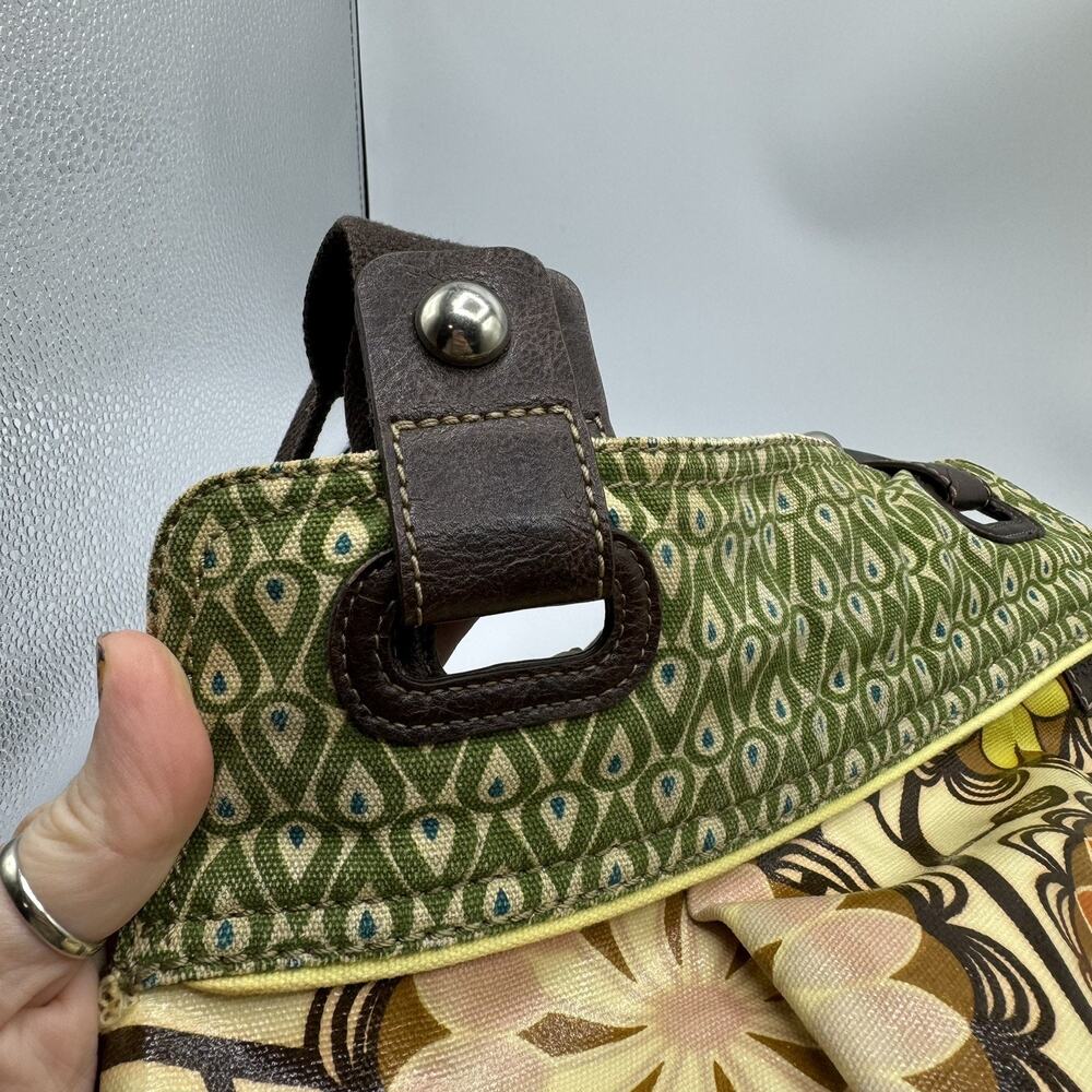 FOSSIL Key Per Coated Canvas Leather Tote Shoulder Bag Purse Flowers Green Brown - Picture 11 of 11